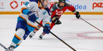 Alex Carpenter carries the puck for the New York Sirens