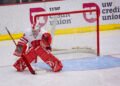 Ava McNaughton in net for the Wisconsin Badgers - Photo @ Tom Lynn / Wisconsin Athletics