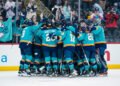 The New York Sirens celebrate after Maja Nylen Persson scored an overtime winner against Montreal