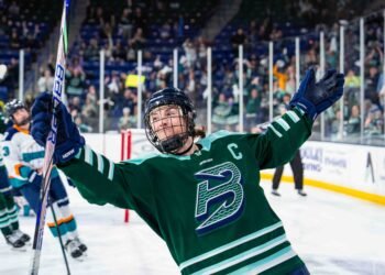 Hilary Knight celebrates one of her three goals against New York - Photo @ PWHL