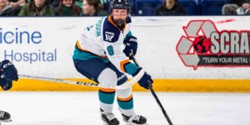 Maja Nylen Persson carries the puck for the PWHL's New York Sirens - Photo @ PWHL