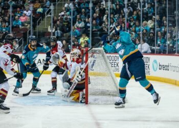 Abby Roque scores a Michigan style goal for the New York Sirens - Photo @ PWHL