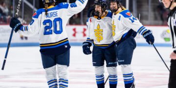 Daryl Watts celebrates one of her two goals for the Toronto Sceptres against Boston on March 26, 2025 - Photo @ PWHL