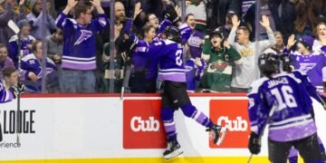 Taylor Heise leaps in celebration after scoring Sunday against Toronto - Photo @ PWHL