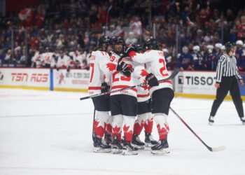 Canada celebrates a goal in the gold medal game of the 2024 World Championships - Photo @ Ellen Bond