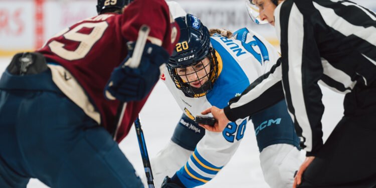 Sarah Nurse and Marie-Philip Poulin face off - Photo @ PWHL