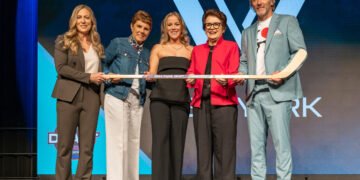 Sarah Fillier poses with PWHL staff after being selected first overall at the 2024 PWHL Draft - Photo @ PWHL