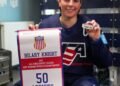 Hilary Knight celebrates her record setting 50th assist - Photo @ IIHF / X
