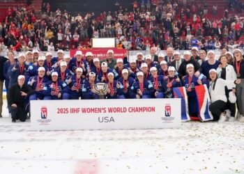 USA celebrates gold at the 2025 IIHF women's World Championships