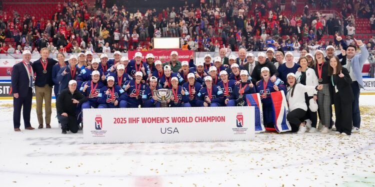 USA celebrates gold at the 2025 IIHF women's World Championships